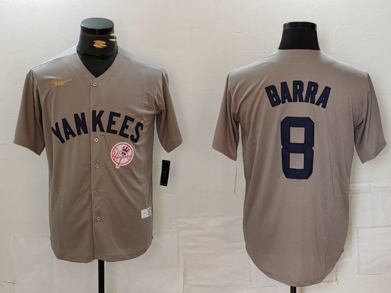 Men New York Yankees 8 Barra Grey Throwback Game 2024 Nike MLB Jersey style 8142